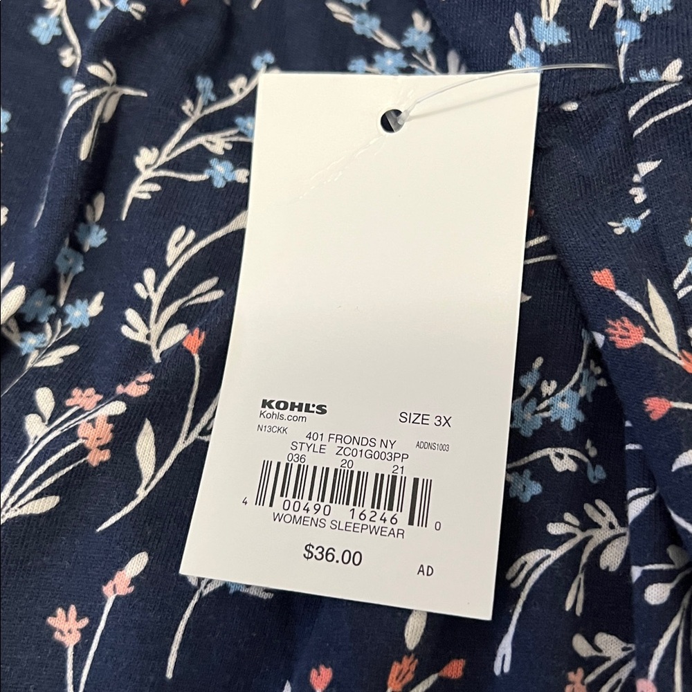 NWT Croft & Barrow Navy Blue Floral Print Long Nightgown Size 3X - Picture 11 of 14